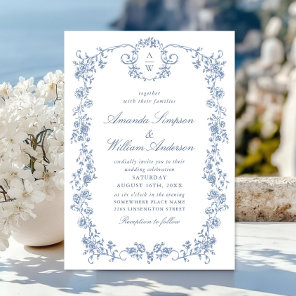 Victorian Ornate Grace Floral Dusty Blue Wedding Invitation