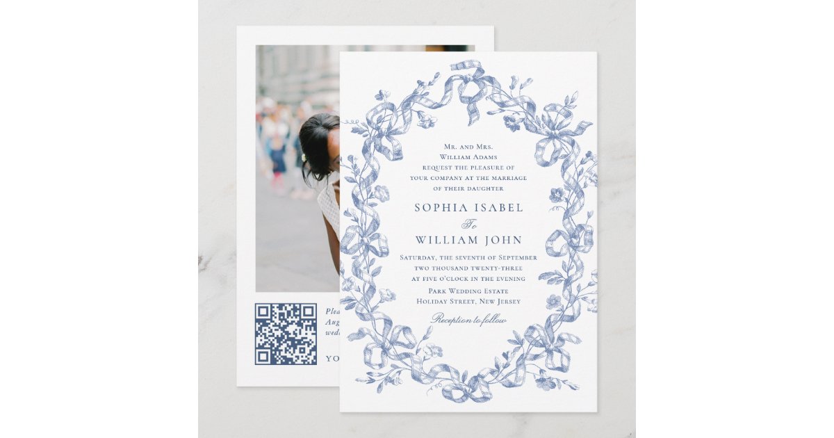 Victorian Ornate Grace Floral Dusty Blue Wedding Invitation | Zazzle
