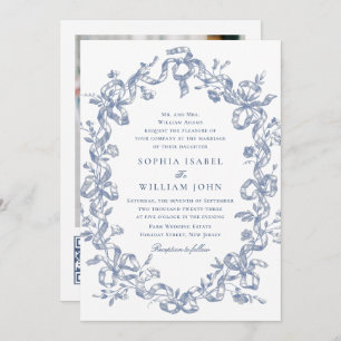 Victorian Ornate Grace Floral Dusty Blue Wedding Invitation