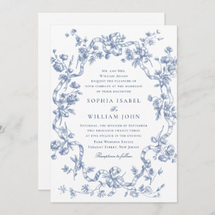 Victorian Ornate Grace Floral Dusty Blue Wedding Invitation