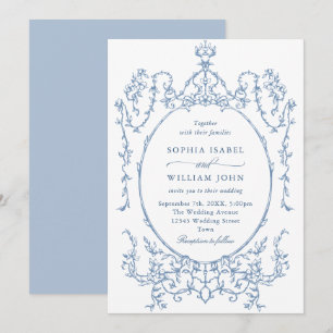 Victorian Ornate Grace Floral Dusty Blue Wedding Invitation