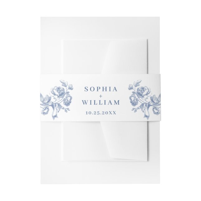 Victorian Ornate Grace Floral Dusty Blue Wedding Invitation Belly Band (Front Example)