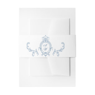 Victorian Ornate Grace Floral Dusty Blue Wedding Invitation Belly Band