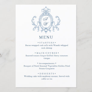 Victorian Ornate Grace Floral Dusty Blue Wedding Menu