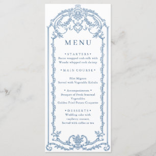 Victorian Ornate Grace Floral Dusty Blue Wedding Menu