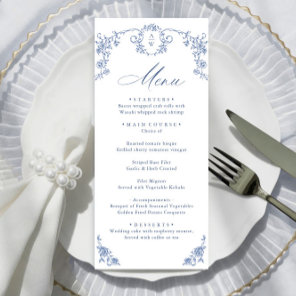 Victorian Ornate Grace Floral Dusty Blue Wedding Menu