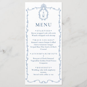 Victorian Ornate Grace Floral Dusty Blue Wedding Menu