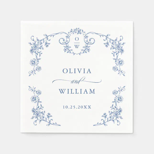 Victorian Ornate Grace Floral Dusty Blue Wedding Napkins | Zazzle