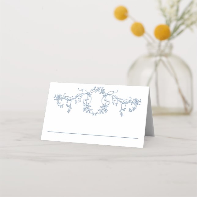 Victorian Ornate Grace Floral Dusty Blue Wedding Place Card (Front)