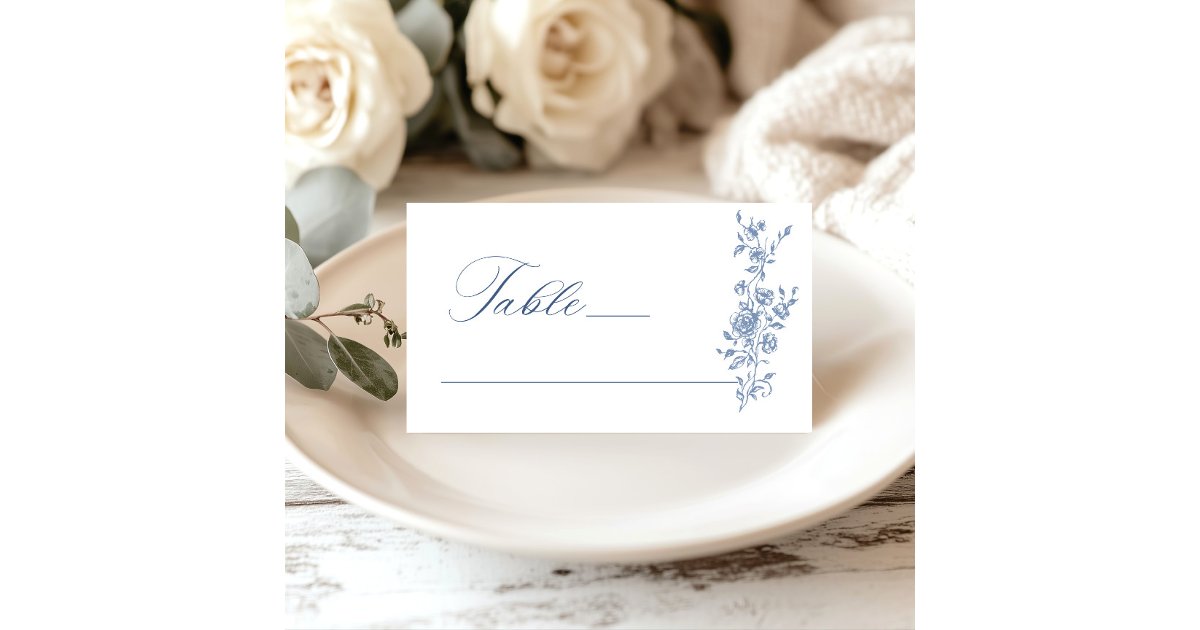 Victorian Ornate Grace Floral Dusty Blue Wedding Place Card | Zazzle