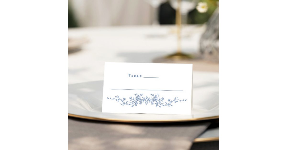 Victorian Ornate Grace Floral Dusty Blue Wedding Place Card | Zazzle