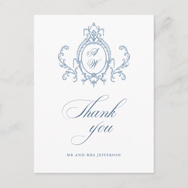 Victorian Ornate Grace Floral Dusty Blue Wedding Postcard (Front)