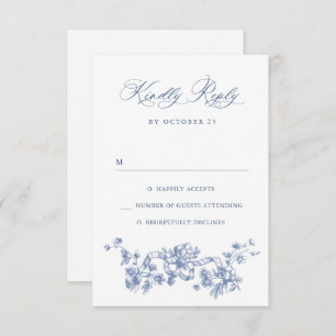 Victorian Ornate Grace Floral Dusty Blue Wedding RSVP Card