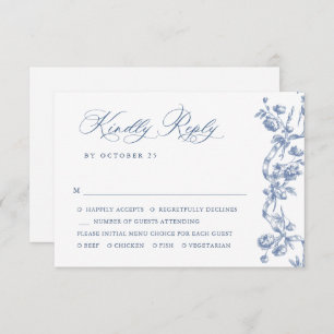 Victorian Ornate Grace Floral Dusty Blue Wedding RSVP Card