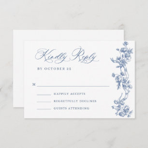 Victorian Ornate Grace Floral Dusty Blue Wedding RSVP Card