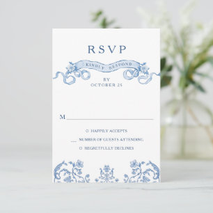 Victorian Ornate Grace Floral Dusty Blue Wedding RSVP Card