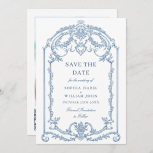 Victorian Ornate Grace Floral Dusty Blue Wedding Save The Date