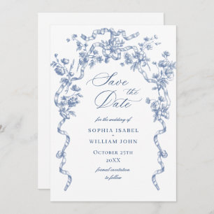 Victorian Ornate Grace Floral Dusty Blue Wedding Save The Date