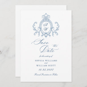 Victorian Ornate Grace Floral Dusty Blue Wedding Save The Date