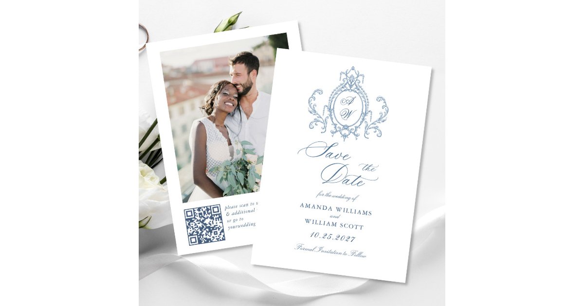 Victorian Ornate Grace Floral Dusty Blue Wedding Save The Date | Zazzle