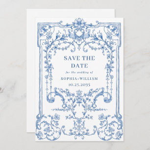 Victorian Ornate Grace Floral Dusty Blue Wedding Save The Date
