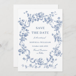 Victorian Ornate Grace Floral Dusty Blue Wedding Save The Date