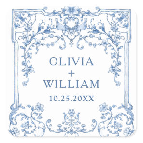 Victorian Ornate Grace Floral Dusty Blue Wedding Square Sticker