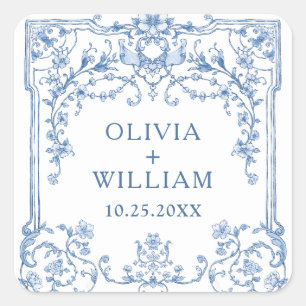 Victorian Ornate Grace Floral Dusty Blue Wedding Square Sticker
