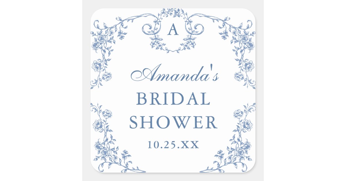 Victorian Ornate Grace Floral Dusty Blue Wedding Square Sticker | Zazzle