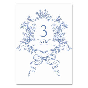 Victorian Ornate Grace Floral Dusty Blue Wedding Table Number