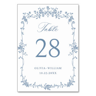 Victorian Ornate Grace Floral Dusty Blue Wedding Table Number
