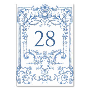 Victorian Ornate Grace Floral Dusty Blue Wedding Table Number
