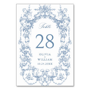 Victorian Ornate Grace Floral Dusty Blue Wedding Table Number