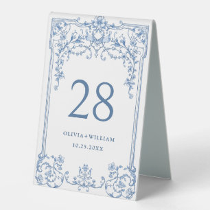 Victorian Ornate Grace Floral Dusty Blue Wedding Table Tent