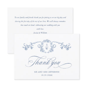 Victorian Ornate Grace Floral Dusty Blue Wedding Thank You Card