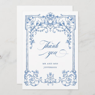 Victorian Ornate Grace Floral Dusty Blue Wedding Thank You Card