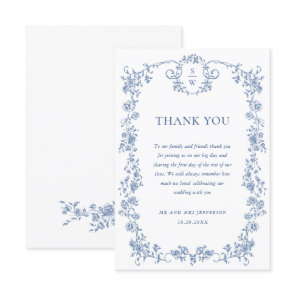 Victorian Ornate Grace Floral Dusty Blue Wedding Thank You Card