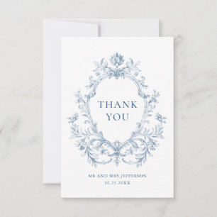 Victorian Ornate Grace Floral Dusty Blue Wedding Thank You Card