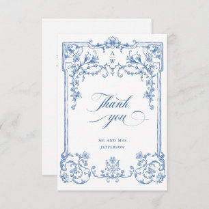 Victorian Ornate Grace Floral Dusty Blue Wedding Thank You Card