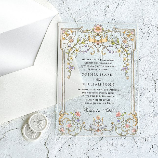 Victorian Ornate Grace Floral Frame Wedding Acrylic Invitations (Creator Uploaded)