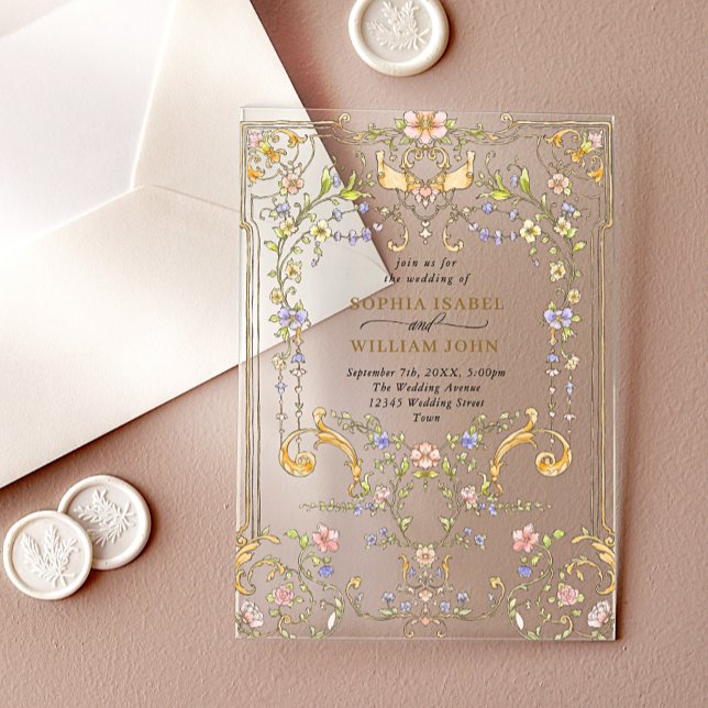 Victorian Ornate Grace Floral Frame Wedding Acrylic Invitations