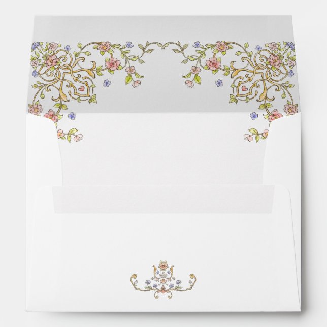 Victorian Ornate Grace Floral Frame Wedding Envelope (Back (Bottom))