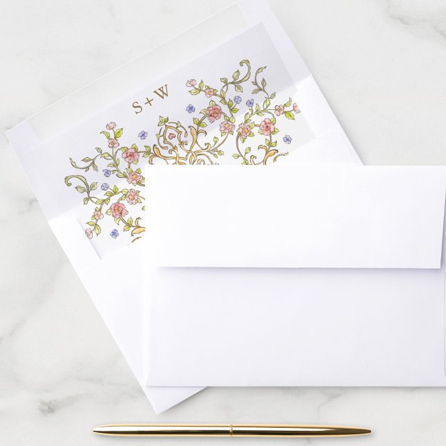 Victorian Ornate Grace Floral Frame Wedding Envelope Liner (Creator Uploaded)