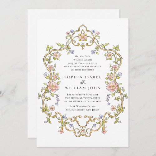 Victorian Ornate Grace Floral Frame Wedding Invitation