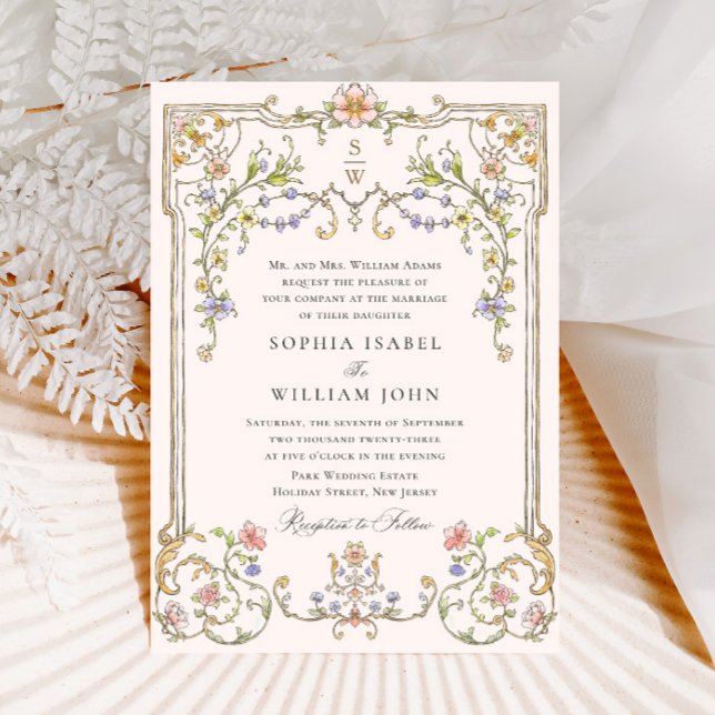 Victorian Ornate Grace Floral Frame Wedding Invitation (Creator Uploaded)
