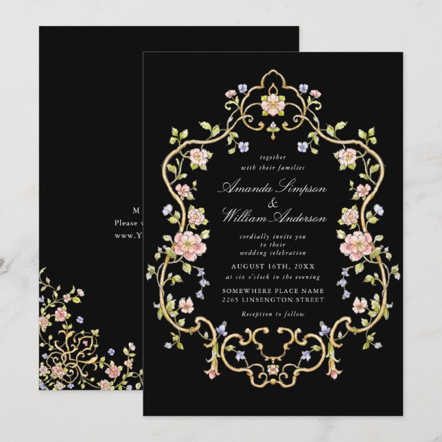 Victorian Ornate Grace Floral Frame Wedding Invitation (Front/Back)
