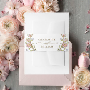 Victorian Ornate Grace Floral Frame Wedding Invitation Belly Band