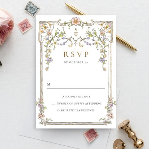 Victorian Ornate Grace Floral Frame Wedding RSVP C