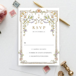 Victorian Ornate Grace Floral Frame Wedding RSVP C Card