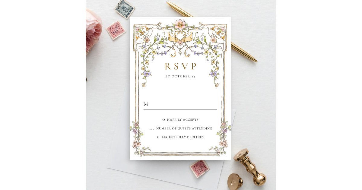 Victorian Ornate Grace Floral Frame Wedding RSVP C Card | Zazzle